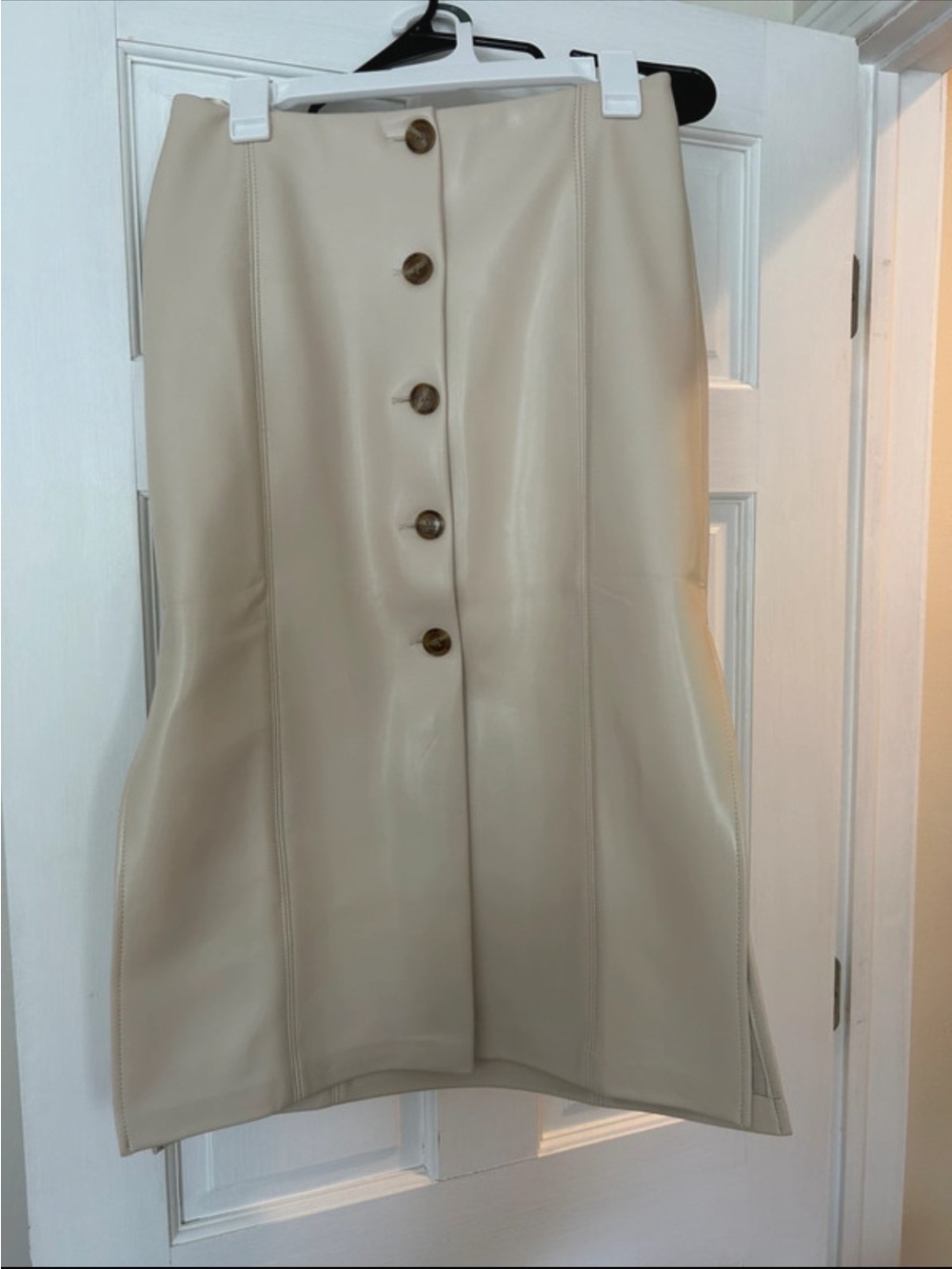 Banana Republic Cream Faux-Leather Button-Front Midi Skirt